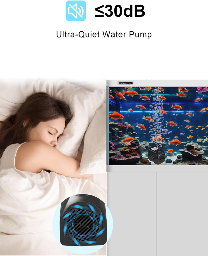 Fountain Pump, 400GPH Submersible Water Pump Outdoor, Ultra Quiet Water Fountain Pump with 6.5FT High Lift, 3 Nozzles for Pond Waterfall, Fish Tank, Aquarium, Hydroponics