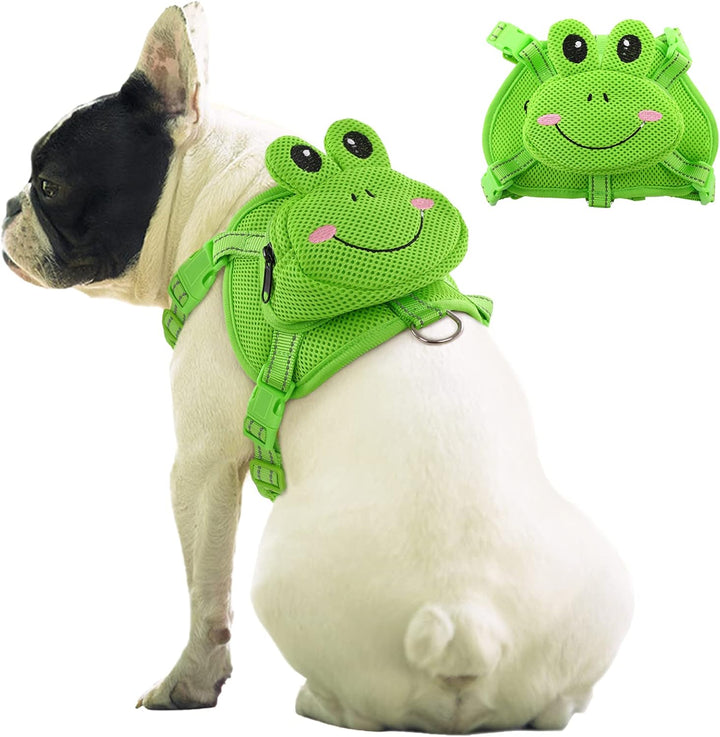 Dog Backpack Harness, No-Pull Dog Backpack with D-Ring for Small Medium Dogs, Cute Self Carrier Backpack for Dogs to Wear, Adjustable Doggy Backpacks for Traveling Camping Hiking, Frog, M