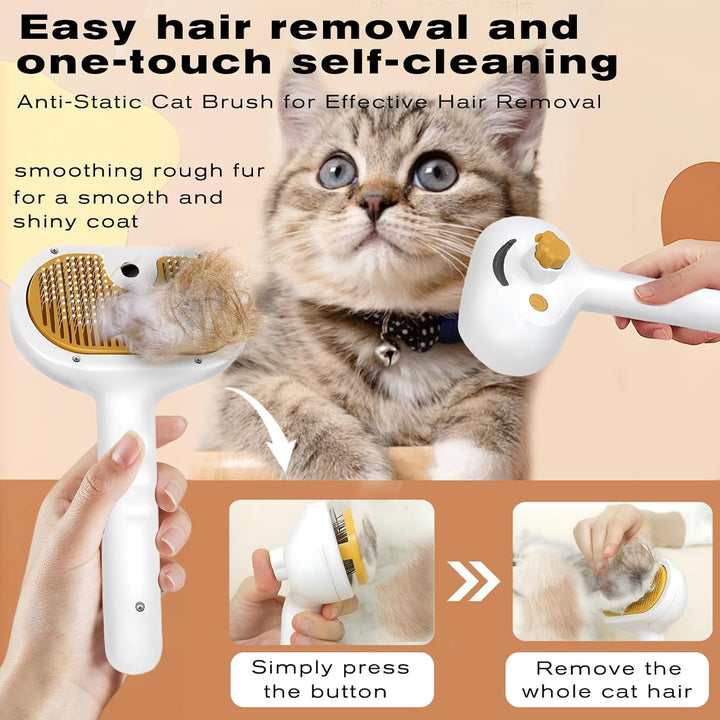 Pet Steam Brush for Dog & Cat – 3-In-1 Spray Hair Removal Comb – Steam for Shedding & Grooming – Water Brush for Long & Short Haired Pets – Spritz Defur Comb – Includes Waterless Shampoo
