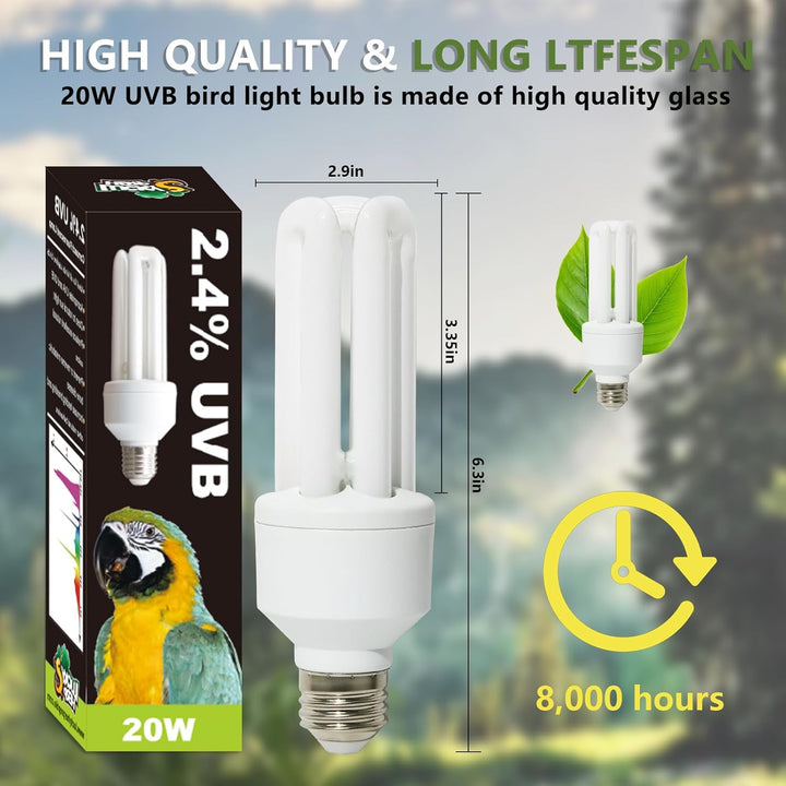 UVA UVB Light Bulb for Birds 2.4 UVB 20W Compact Flourescent Lamp for All Kinds Captive Birds