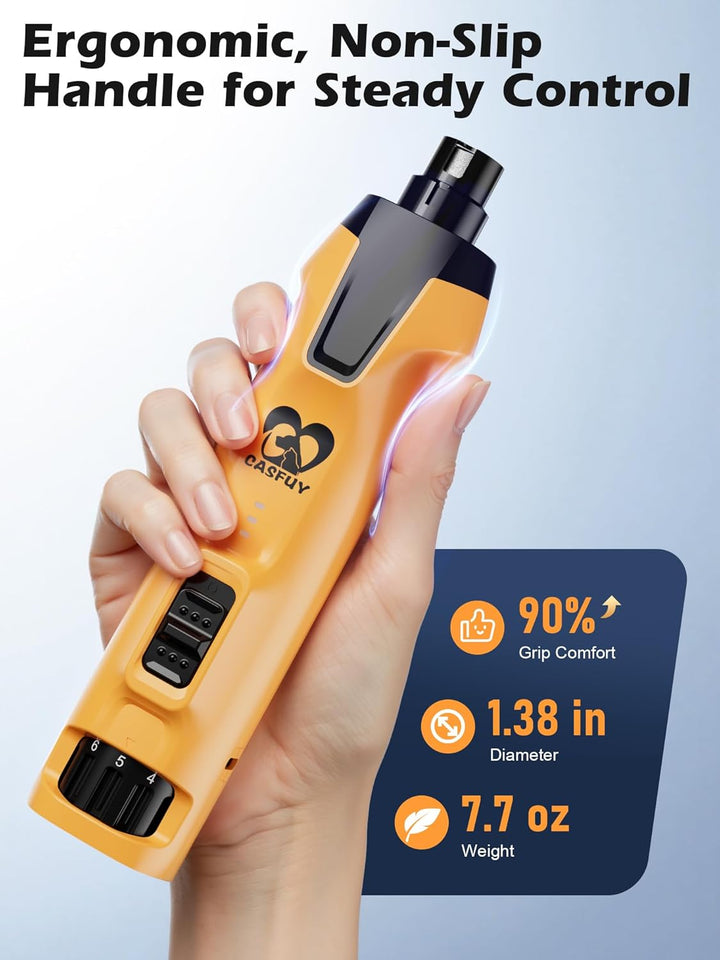 6-Speed Dog Nail Grinder – 50%+ Boost Power Dog Nail Trimmers Quiet with Dust Cap & 2 LED Lights & 2000Mah Battery & 4.8V Motor Electric Pet Toenail File Tool for Large Medium Small Dogs Cats