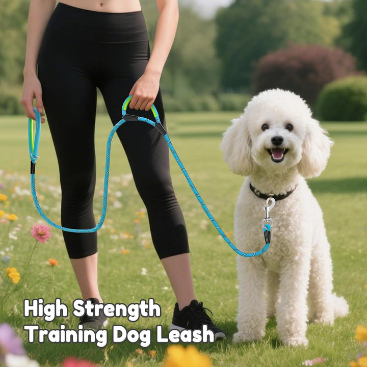 Heavy Duty Dog Leash 2 Handles 4/5/6Ft-Blue  Dog Leashes for Medium Large Dogs That Pull 1/2 Inch 1000Lb Strength Thick Rope Leash PVC Waterproof-Handles Metal Hook Nighttime Safety