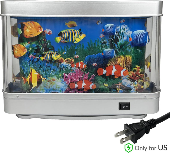 Fake Motion Fish Tank Mini Aquarium, Artificial Tropical Decorative Lamp Night Light with Moving Fish, Gift for Kids(Us Plug)