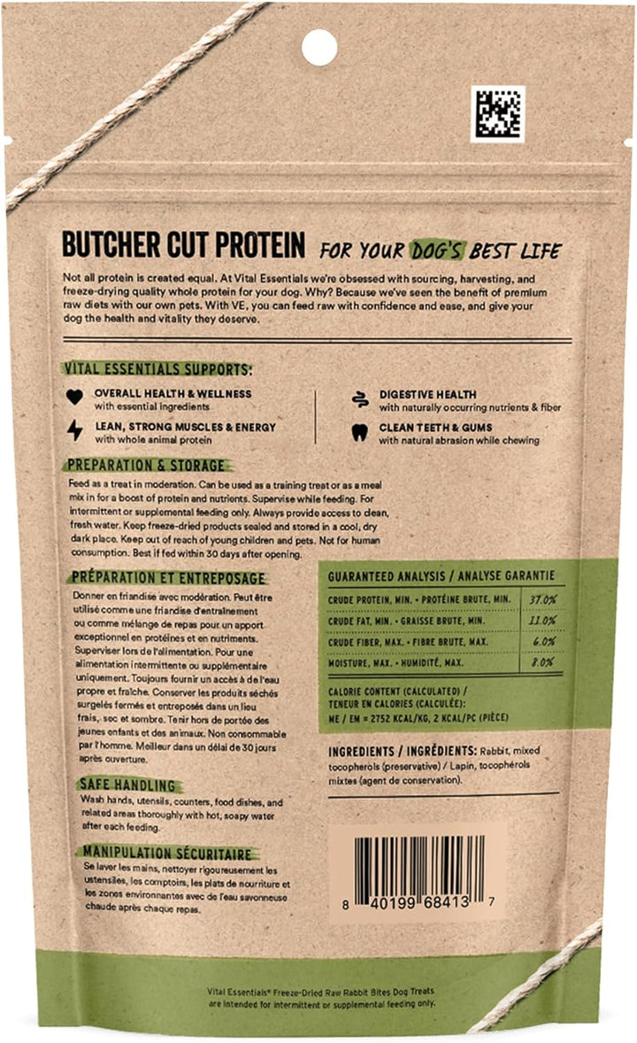 Rabbit Bites Dog Treats, 2 Oz | Freeze-Dried Raw | Single Protein | Premium Quality High Protein Training Treats | Grain Free, Gluten Free, Filler Free