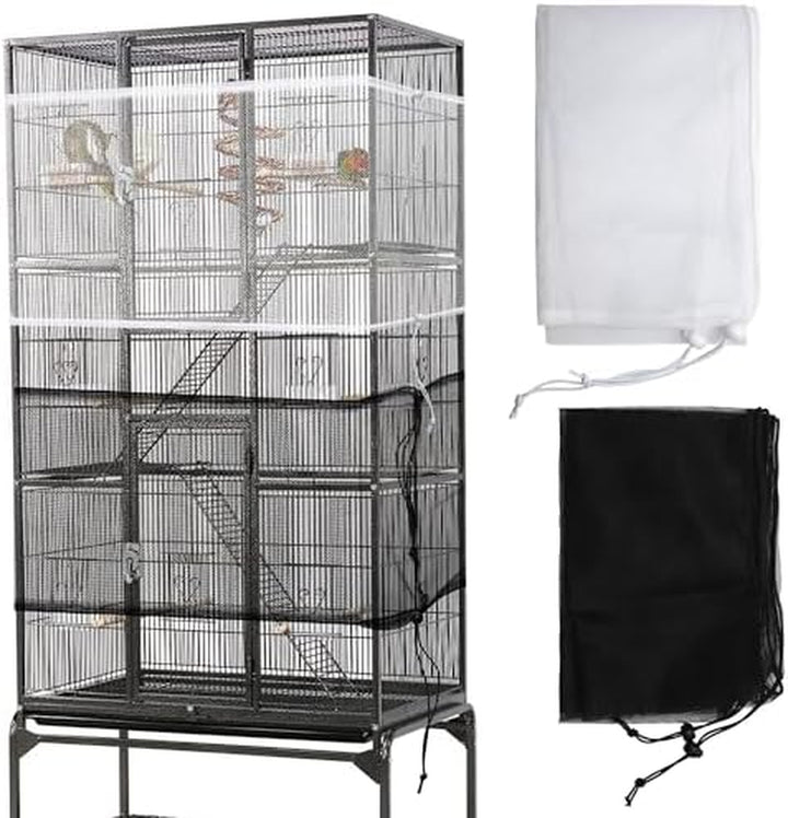2 Pack Bird Cage Seed Catcher Guard, Bird Cage Cover,Heavy Duty Adjustable Nylon Mesh Netting Seed Catche for Parrot Parakeet Macaw African(L-94.4’’*14.9’’)