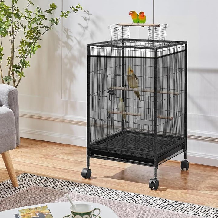 Large Bird Cage Seed Cather,Bird Cage Cover Adjustable Soft Airy Skirt Guard Birdcage Nylon Mesh Net for Parrot Parakeet Macaw African round Square Cages Cover (118 * 31.5In/300 * 80Cm) (Black)