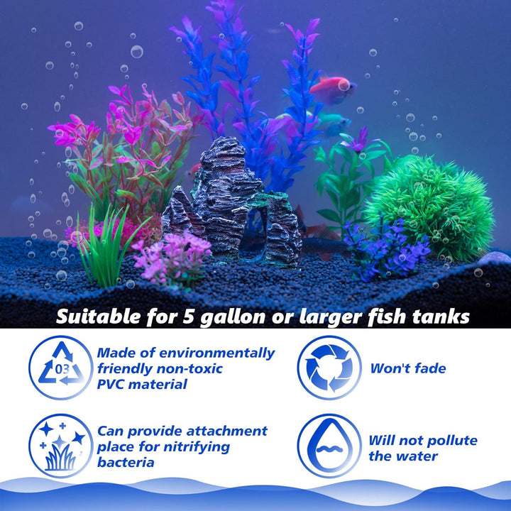 Aquarium Artificial Plastic Plants Decorations and Rock Cave Decor Set Goldfish Betta Fish Tank Accessories Small Large Fish Bowl Ornaments