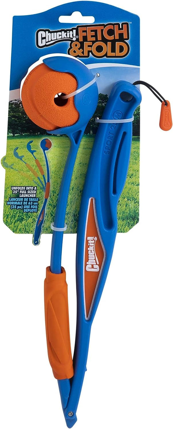 Fetch & Fold 25M Dog Ball Launcher, 25" Length, Includes Medium Ball (2.5") for Dogs 20-60 Pounds