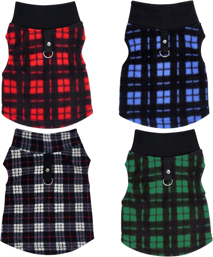 4 Buffalo Plaid Dog Sweaters with Leash Ring Soft Fleece Vest Pullover Warm Jacket Pet Clothes Winter Outfits for Small Puppy Cat Pets (Small)