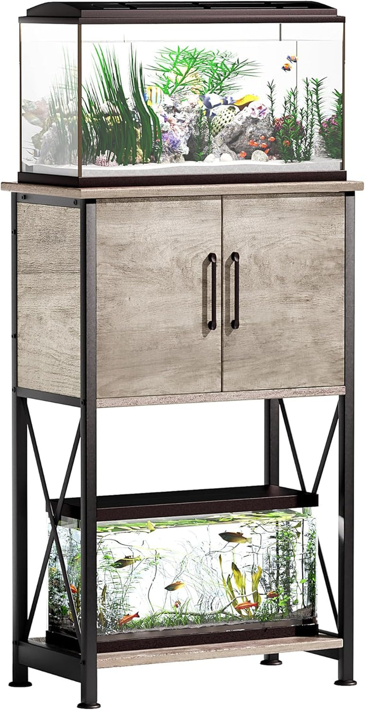 20-29 Gallon Aquarium Stand Metal Frame Fish Tank Stand with Cabinet Storage, for 20 Gallon Long Aquarium,30.7" L*16.5" W Tabletop,330Lbs Capacity Grey PG01YGZ