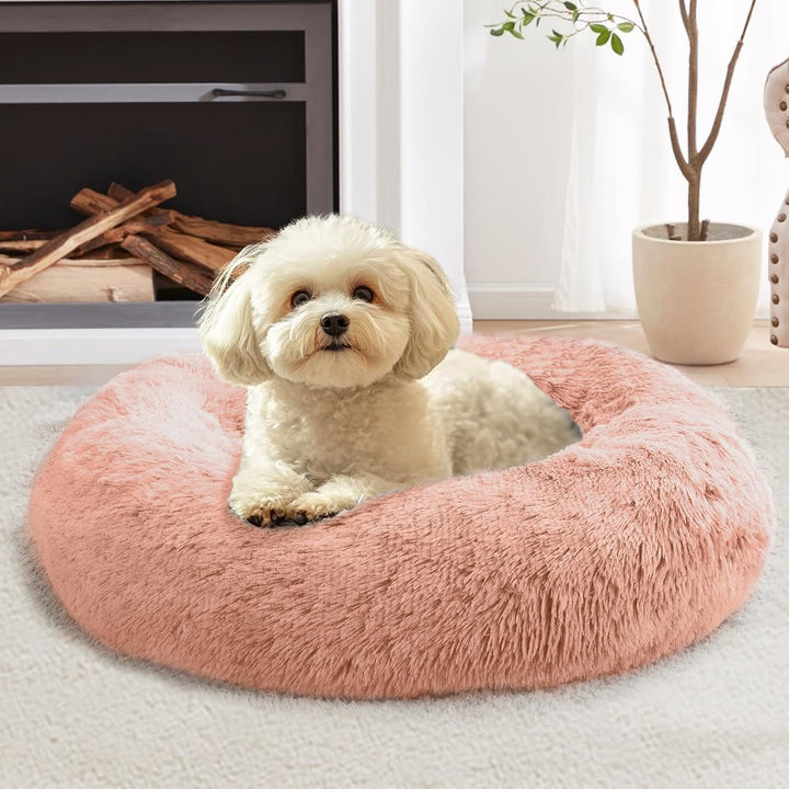 Small Dog & Cat Beds for Indoor Cats, Donut Cuddler Warming Soft Dog Beds with Anti-Slip Bottom, round Calming Fluffy Plush Faux Fur Cushion Bed for Small Medium Dogs (20", Smoke Grey)