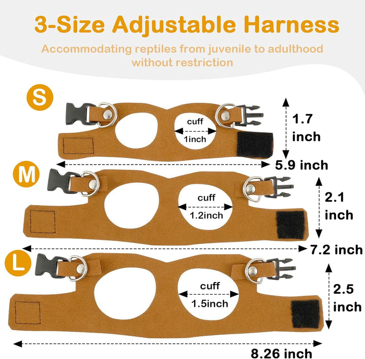 Bearded Dragon Leash and Harness Set - 3-Size Adjustable Soft Leather Vest for Training & Walking, Easy-On-And-Off Design (Brown) (Brown, 2M)