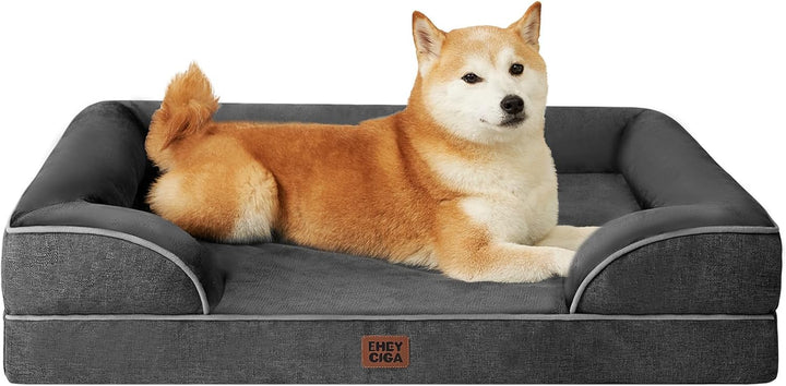 Orthopedic Dog Beds for Extra Large Dogs 44X32Inch, Waterproof Memory Foam XL Pet Bed with Sides, Non-Slip and Egg-Crate Foam Big Dog Couch Bed with Washable Removable Cover, Grey