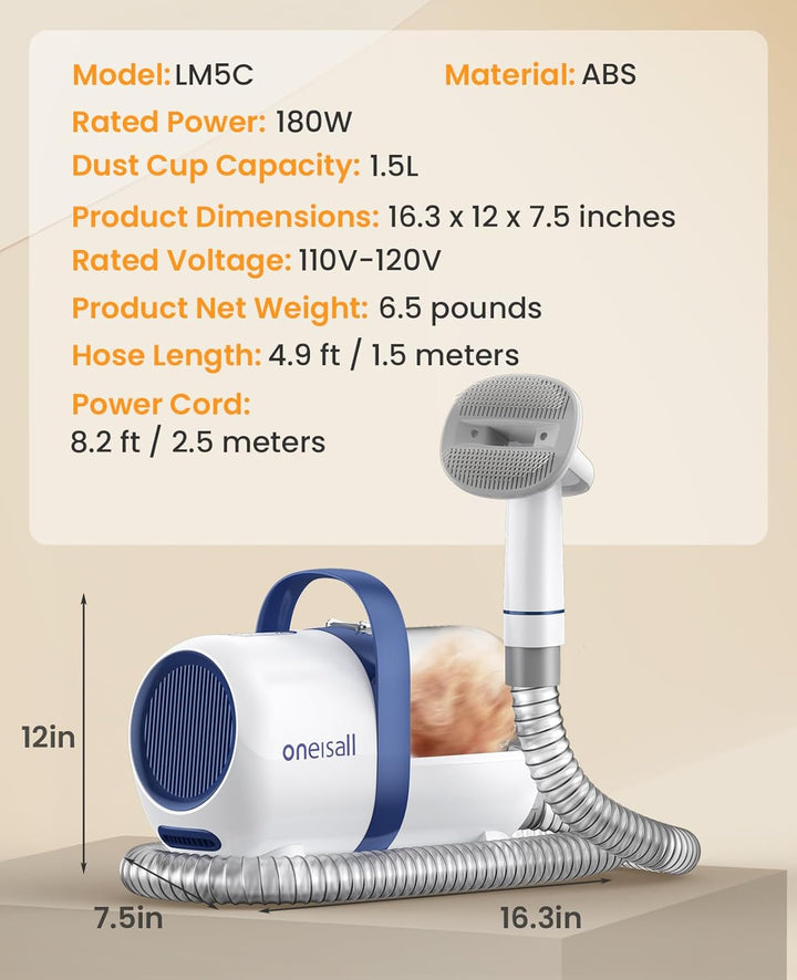 Cat Vacuum Groomer Quiet, Pet Vacuum Grooming Kit with Clipper Paw Trimmer & Brush, 1.5L Large Dust Cup Pet Vacuum for Shedding, Trimming & Home Cleaning