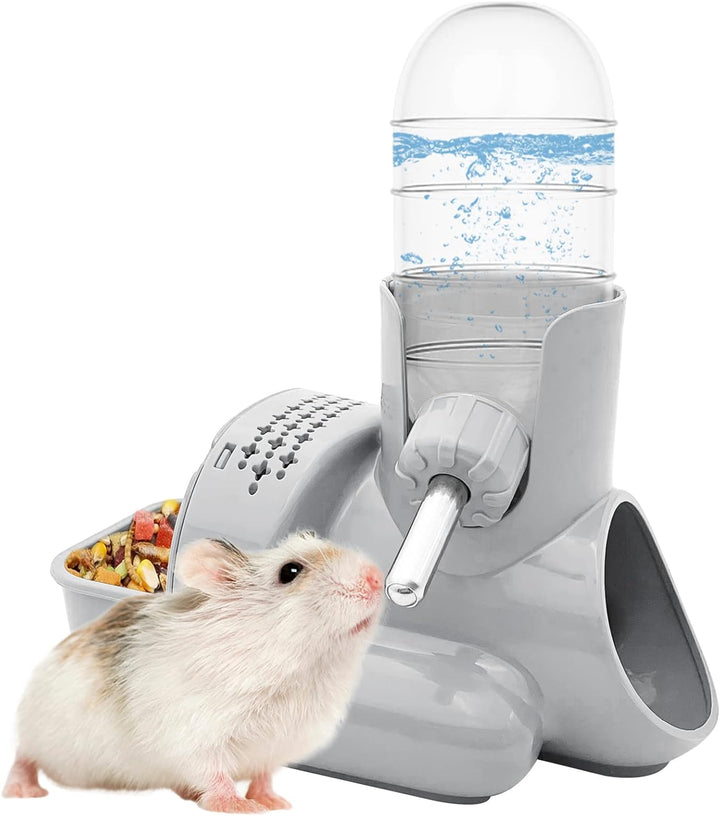3 in 1 Hamster Water Bottle No Drip Small Animal Water Bottle Automatic Bottle Dispenser with Food Container Base Hut and Hideout Base 4Oz/120Ml,Leekproof, BPA Free