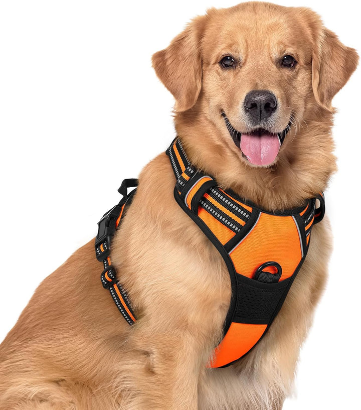 Dog Harness No Pull with 2 Leash Clips, Adjustable Soft Padded, Reflective Oxford No Choke Pet Vest with Easy Control Handle for Large Dogs, Black, L