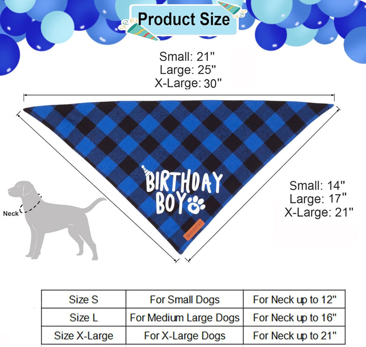 Dog Birthday Party Supplies, Multi Size Offered, Blue Dog Birthday Hat Bandana Numbers Bow Set for Large X-Large Dogs Pets (X-Large)