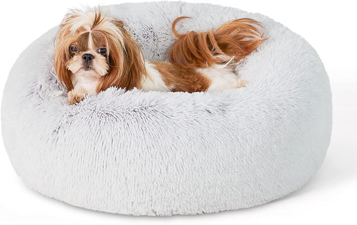 Calming Dog Bed Medium Size Dog - Donut Washable Medium Pet Bed, 30 Inches Anti-Slip round Fluffy Plush Faux Fur Cat Bed, Fits up to 45 Lbs Pets, Camel