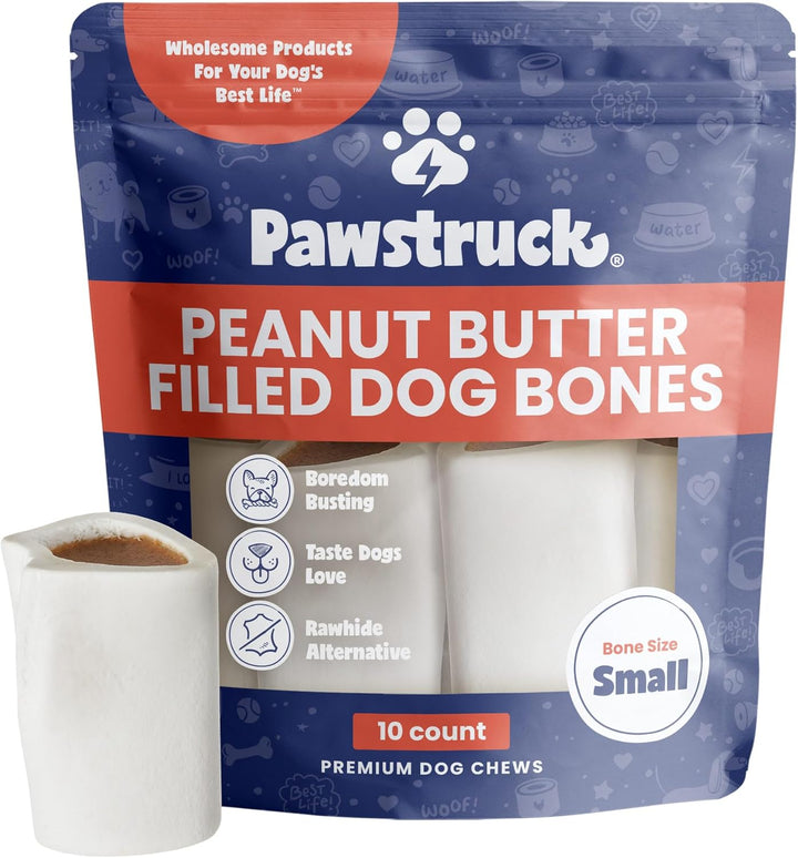 Small 3” Filled Dog Bones Variety Pack - Peanut Butter, Cheese & Bacon, Beef Flavors - Made in USA Long Lasting Stuffed Femur Treat for Aggressive Chewers - Pack of 3 - Packaging May Vary