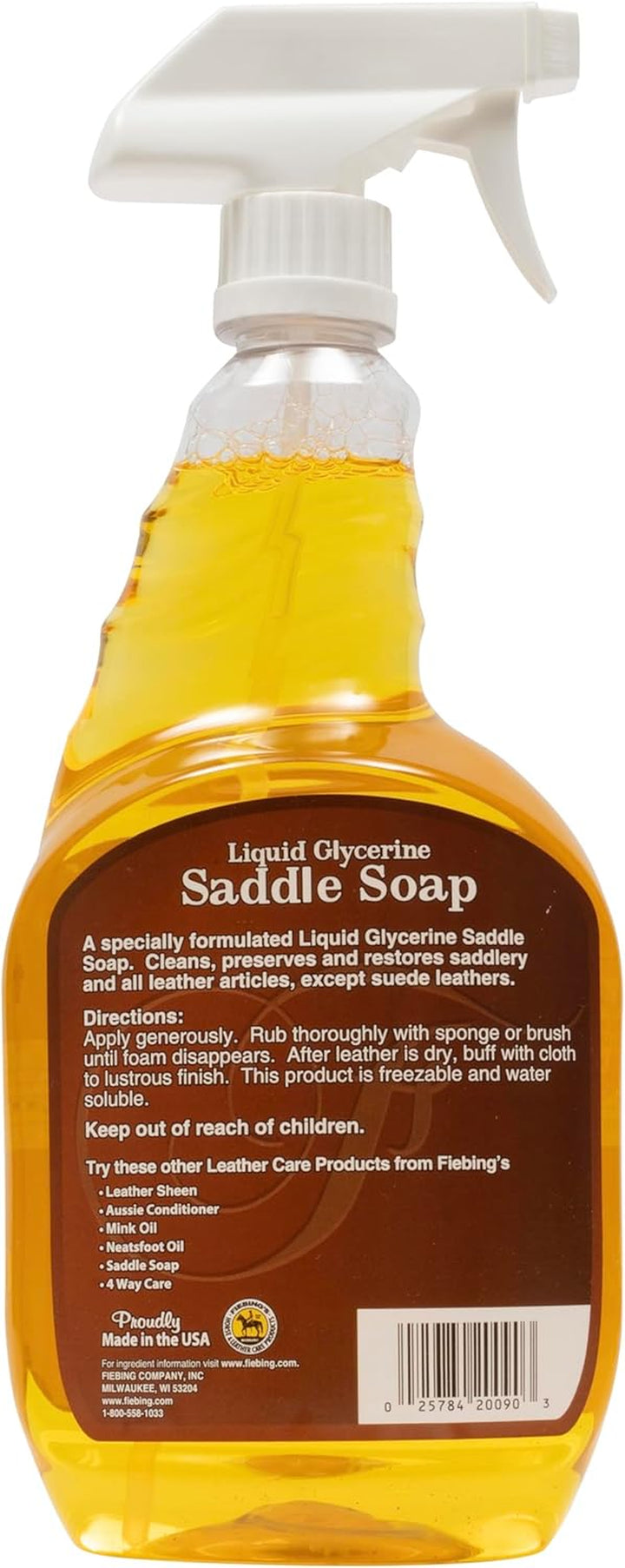 Liquid Glycerine Saddle Soap for Leather (32 Oz) - Smooth Leather Cleaner & Conditioner to Soften, Protect & Restore Leathercraft - for Car Seat, Couch, Shoe, Purse, Boot, Bag, & Saddles