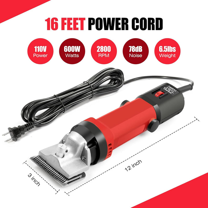 Horse Clippers, 600W Professional Heavy Duty Horse Body Clippers, 6-Speeds Large Livestock Clippers for Body Clipping Horse Equine Cattle and Thick Coat Animals, with One Set of Extra Blades