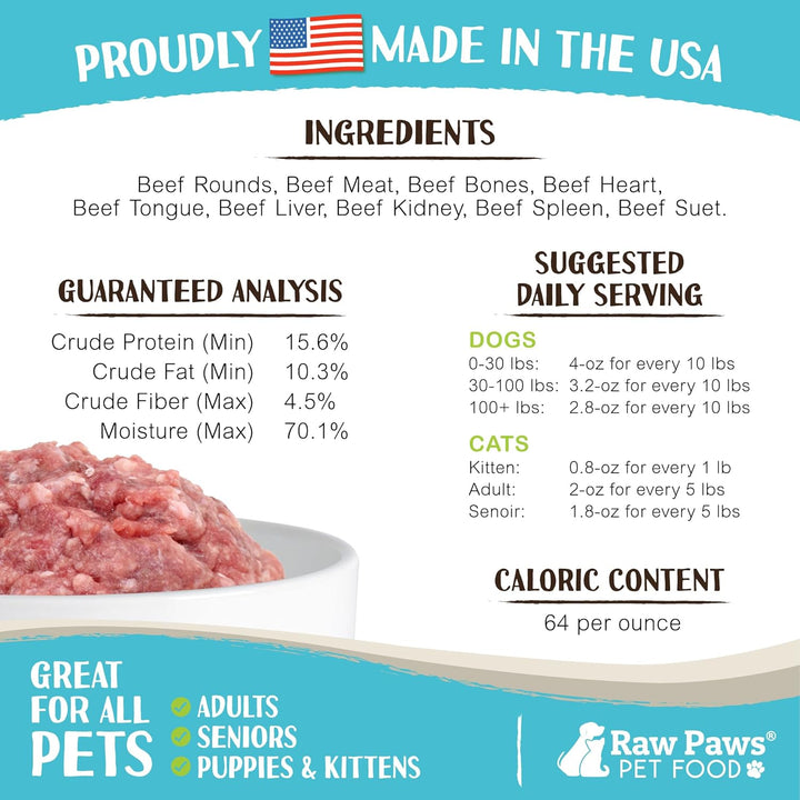 Signature Blend Pet Food for Dogs & Cats - Beef Recipe, 1-Lb Rolls (10 Pack) - Fresh Pet Food Made in USA, Grass-Fed Beef Log, Natural Dog Food Rolls, Raw Frozen Dog Food & Cat Food