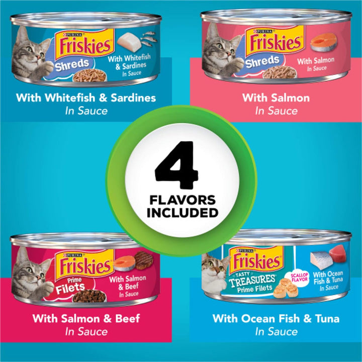 Purina  Wet Cat Food Variety Pack Fish-A-Licious Extra Gravy, Prime Filets and Tasty Treasures - (Pack of 32) 5.5 Oz. Cans