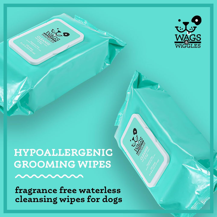 Cleanse Hypoallergenic Wipes 100Ct | Hypoallergenic Dog Wips 100 Count Package, Fragrance Free | Waterless Bathing to Keep Pets with Sensitive Skin Clean (FF22031)