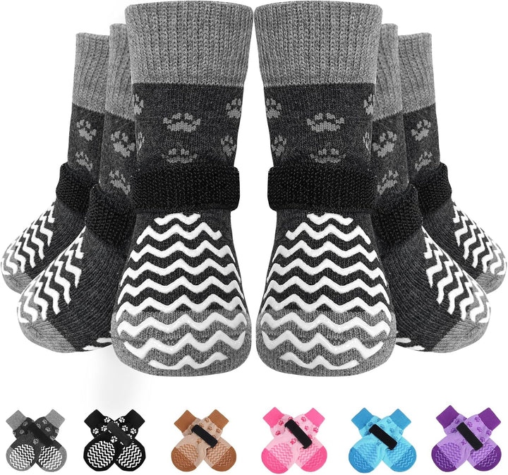 6Pcs anti Slip Dog Socks to Prevent Licking Paws, Dog Shoes for Hot Pavement, Double Sides Dog Boots & Paw Protectors Booties for Hardwood Floors with Grippers Small Medium Large Senior Dog