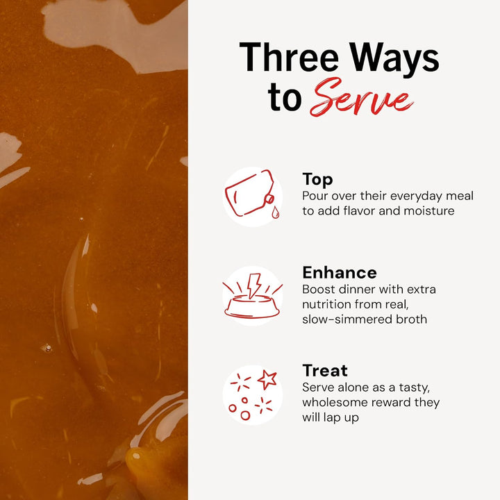 Human-Grade Grass-Fed Beef Bone Broth for Dogs - Joint & Gut Health Liquid Food Topper with Collagen & Turmeric, 16 Fl Oz Resealable Pouch