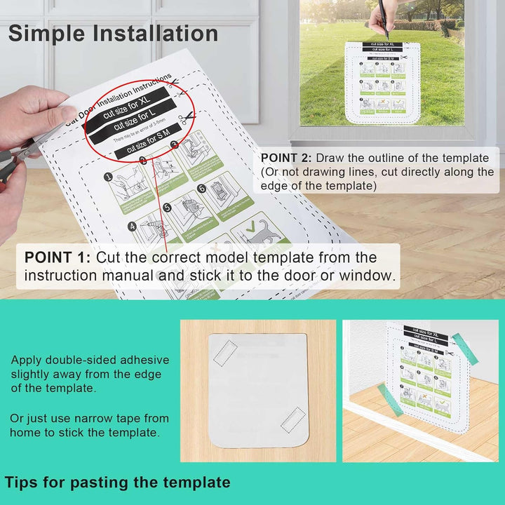 Thin Cat Door for Windows, Pet Doors and Sliding Door, Safety Pet Door with 4 Way Lock, Weatherproof Cat Flap for Thin Door and Wall(Medium, 7.7 * 7.5 * 0.78In)