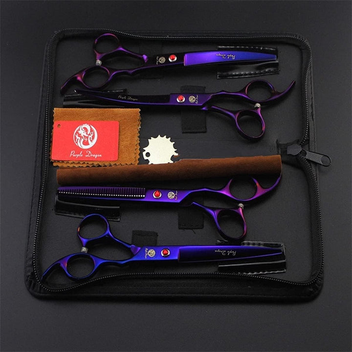 Professional 7.0 Inch 4PCS Pet Grooming Scissors Kit Japan Premium Steel Straight & Curved & Thinning Blade Dog Hair Cutting Shears Set with Case