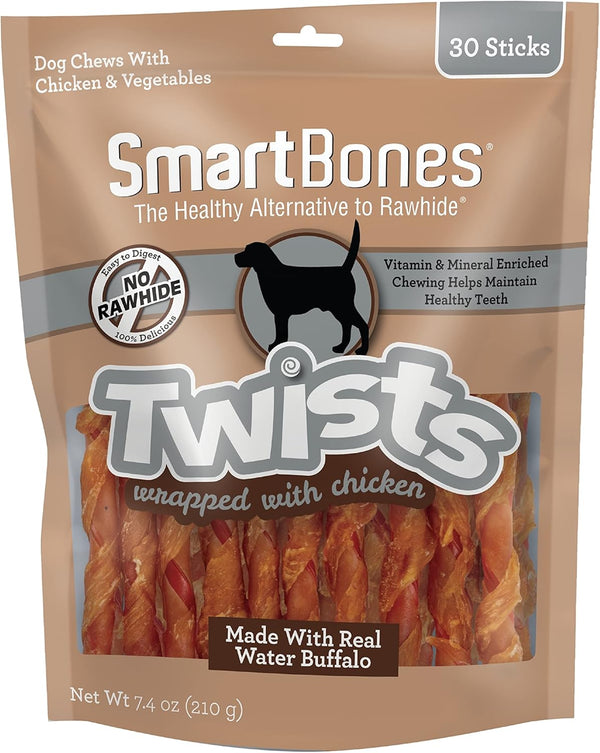 Twists Wrapped with Chicken Made with Real Water Buffalo, 30 Count, Rawhide-Free Chews for Dogs, 7.40 Ounce (Pack of 1)