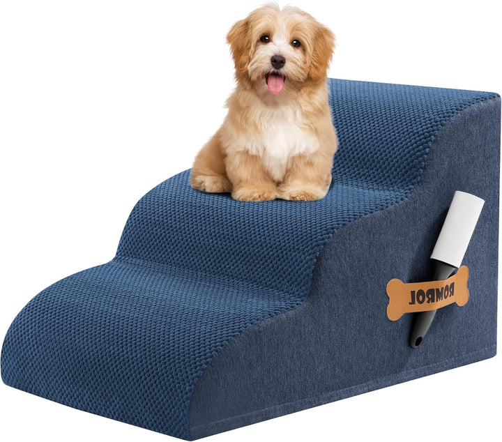 Dog Stairs Ramp for Beds Couches, 15.7” H 33D Extra Wide Pet Steps with Durable Non-Slip Waterproof Fabric Cover, Dog Slope Stairs for Small Dogs and Cats or Pets Friendly, 3-Tiers, Grey