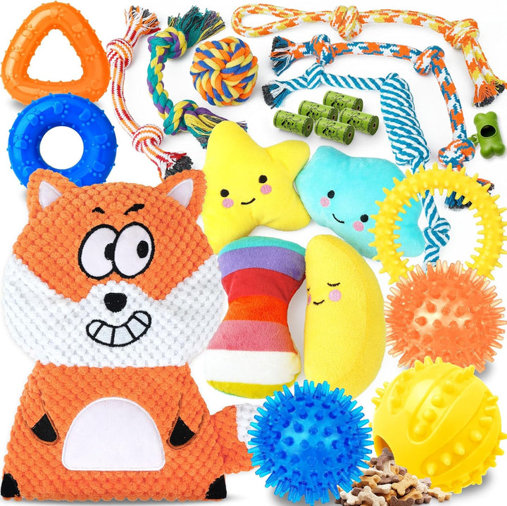 25 Pack Luxury Dog Chew Toys for Puppy, Dog Toys with Ropes, Treat Ball and Squeaky Puppy Toys for Teething Small Dogs
