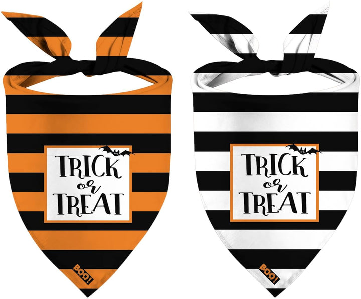 Halloween Dog Bandana Puppy Scarf - Ghosts Boo Dog Outfits - 2 Pcs Adjustable Holiday Party Triangle Reversible Dog Bandanas for Small Medium Large Dogs
