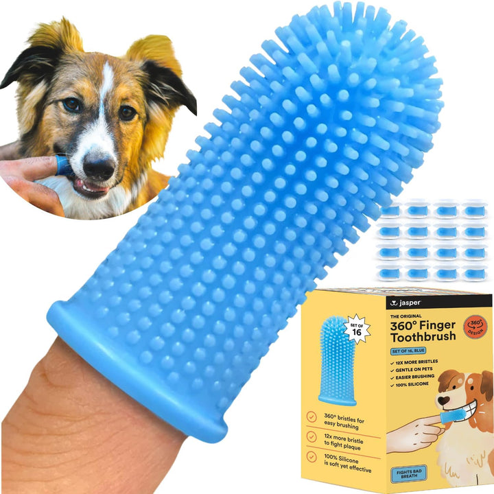 Dog Toothbrush, 360 Dog Tooth Brushing Kit, Finger Toothbrush, Cat Tooth Brush, Teeth Cleaning, Pet Tooth Brush for Small & Large Pets, Pet Toothpaste Not Included, 2-Pack Blue