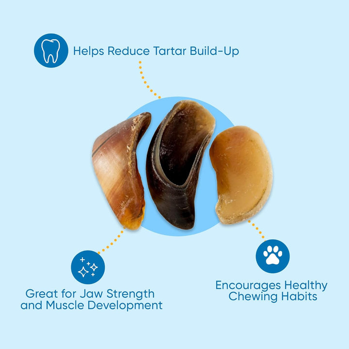 | Hooves for Dogs (25 Count) | 100% Natural Long-Lasting Beef Dog Treats Made from Beef Hoof | from Free Range, Grass Fed Cattle with NO Additives, Coloring or Chemicals.