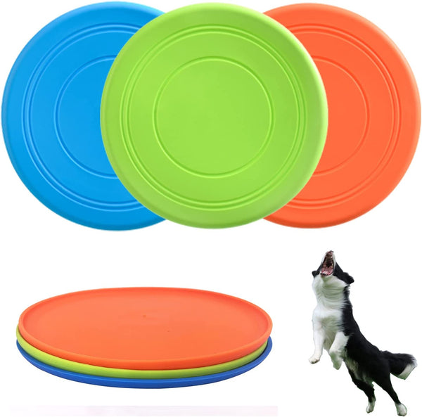 Dog Flying Disc, 3 Pack Dog Flyer Toys, Soft Rubber Interactive Lightweight Flying Disc Dog Toy for Small Large Dogs - Floats in Water & Safe on Teeth, 7 Inch.