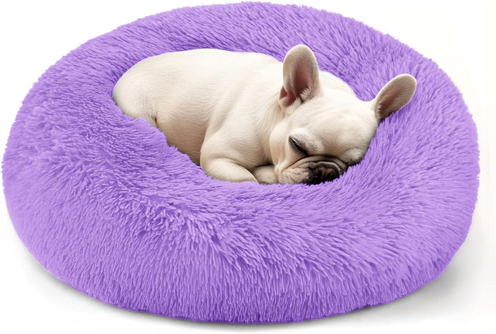 Dog & Cat Bed for Indoor Cats, 20In Calming Donut Bed for Puppy and Kitten, Washable round Fluffy Pet Bed for Small Medium Dogs and Cats (Light Grey)