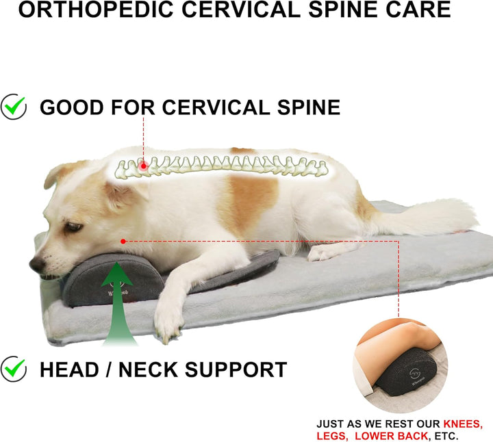 Dog Bolster Pillow for Large Dogs, Benefit for Cervical Vertebra and Neck, Easy to Carry When Traveling, with High Resilience Foam, Machine Washable Cover＆Easy to Clean (Dark Gray, Large)