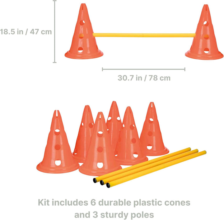 Dog Agility Hurdle Cone Set – Dog Agility Set with Height Adjustable Crossbar for Beginners & Advanced, Dog Agility Equipment for Dog Obstacle Courses – 6 X Cones, 3 X Agility Rods
