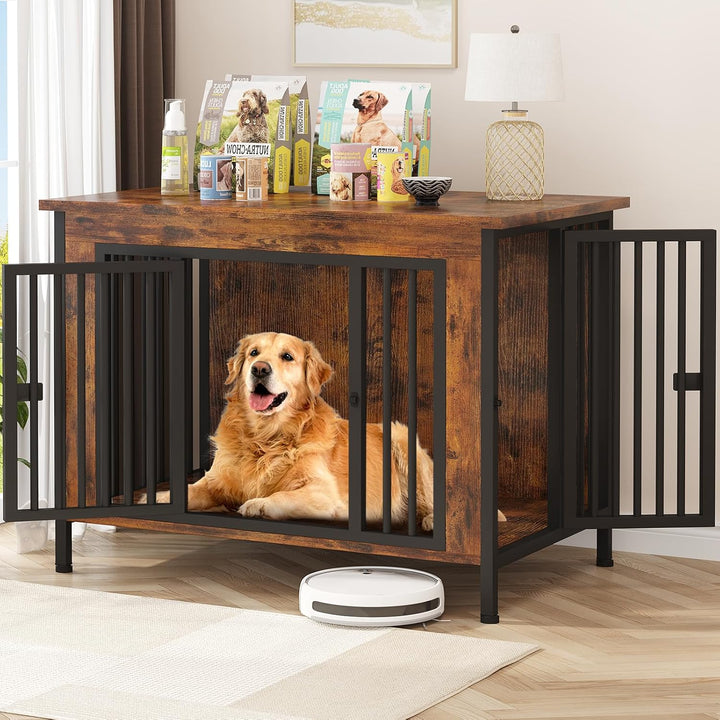 Dog Crate Furniture for 1 or 2 Dogs, Heavy Duty Single/Double Dog Crates for Small/Medium/Large Dogs, Dog Kennel Furniture Indoor as TV Stand, Large Size 78.74" L(35-60 Pounds), Brown