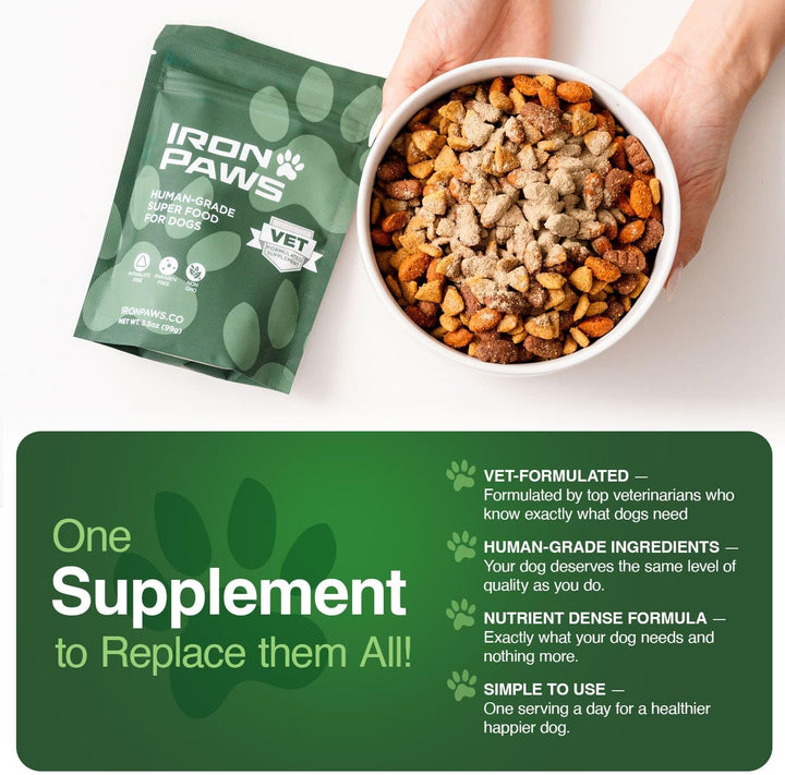 Human-Grade Superfood for Dogs, Premium Greens Powder Supplement for Dental Health, Longevity, Hip & Joint, Gut Health, Allergies, Immune Support, Skin & Coat - 3.5 Oz Nutrient Dense Formula