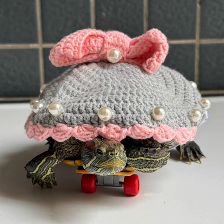 Sweater for Turtle, Handmade Knitted Sweater for Tortoise, Warm Small Animal Sweater, Knitted Pet Apparel with Adjustable Strap, Pet Cosplay Costume for Halloween (Red Stegosaurus, M)
