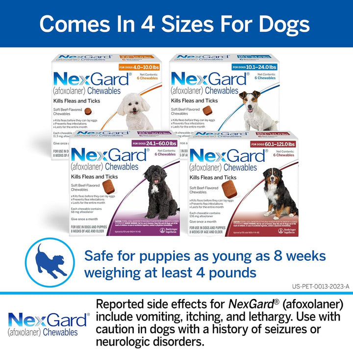 ® (Afoxolaner) Flea and Tick Protection for Dogs Oral Soft Beef Flavored Chewables, 24.1 to 60 Lbs. (Purple Box) 6 Chews (6 Month Supply)