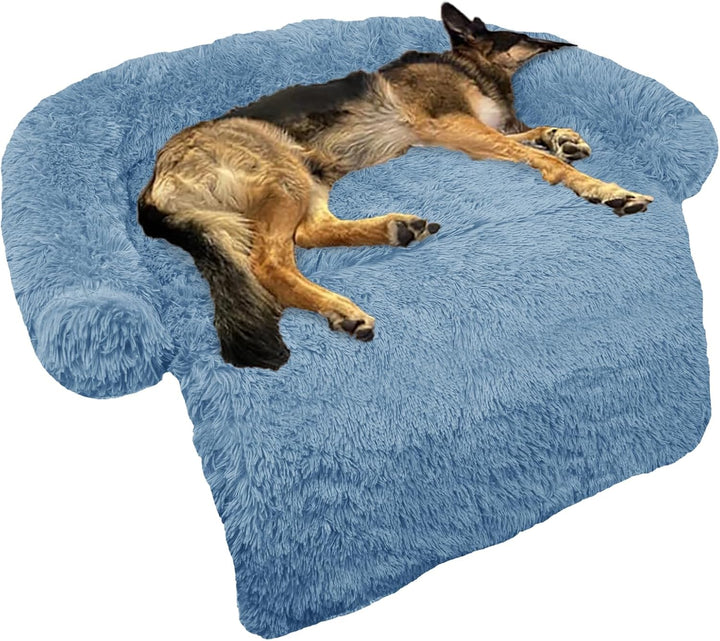 Calming Dog Bed Fluffy Plush Dog Mat for Furniture Protector with Removable Washable Cover for Large Medium Small Dogs and Cats (Large, Light Grey)