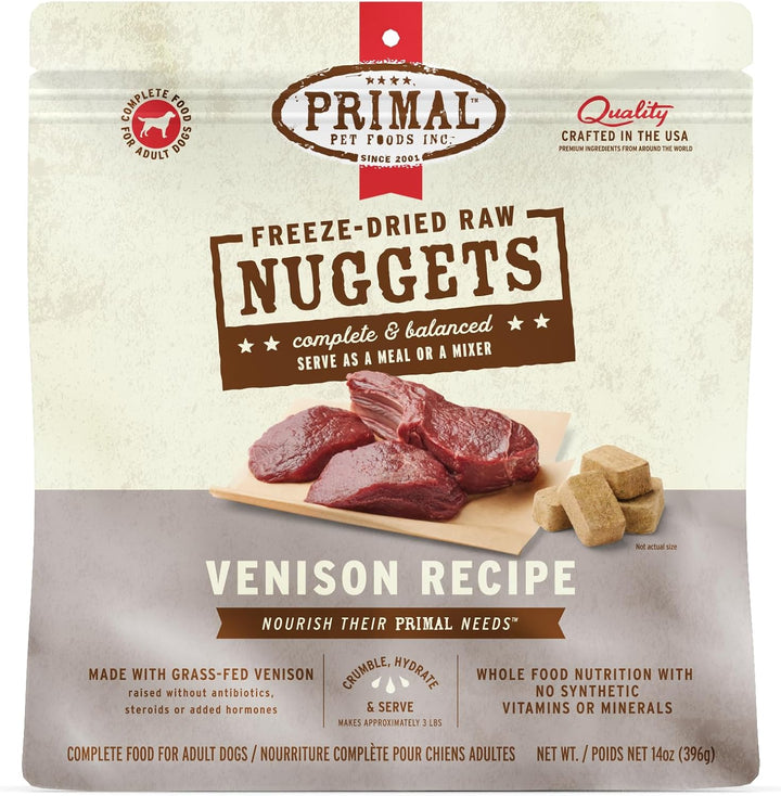 Primal Freeze Dried Dog Food Nuggets, Chicken; Complete Balanced Meal, Topper or Treat; Premium, Healthy, Grain Free, High Protein Raw Dog Food, 14 Oz