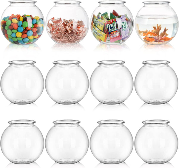 12 Pack Plastic Ivy Bowls, 16 Oz round Fish Bowl Unbreakable Vases Bowls for Home Decor, Carnival Games, Candy, Party Favors, Centerpiece, BPA Free, Clear