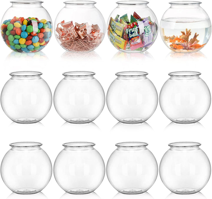 12 Pack Plastic Ivy Bowls, 16 Oz round Fish Bowl Unbreakable Vases Bowls for Home Decor, Carnival Games, Candy, Party Favors, Centerpiece, BPA Free, Clear